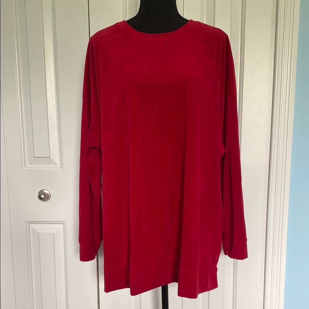Woman Within 2X 26/28 Red Velour Long Sleeve Crewneck Top